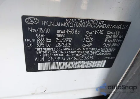 2020 Hyundai Santa Fe Limited 2.0T from USA, damaged, VIN 5NMS5CAA9LH301910